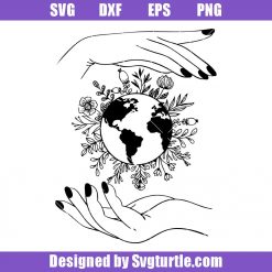 Botanical Earth in Woman Hands Svg, World with Hands Svg, Floral World Svg