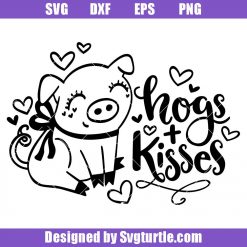 Cute Pig Valentine Day Svg, Hogs and Kisses Svg, Cute Animals Svg