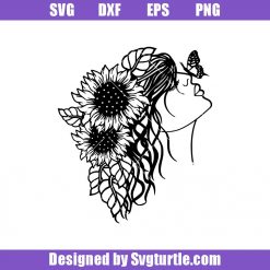 Girl with Sunflower Svg, Pretty Girl with Butterfly Svg, Woman Head Svg
