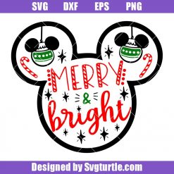 Merry and Bright Mickey Mouse Svg, Disneyland World Christmas Svg