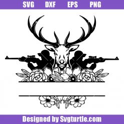 Monogram Deer Hunter Svg, Floral Deer Hunter Svg, Hunting Frame Svg