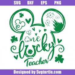 One Lucky Teacher Svg, St Patricks Day Svg, Mouse Shamrock Svg