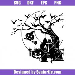 Spooky Graveyard Svg, Spooky Tree Svg, Hunted House Svg, Halloween Svg