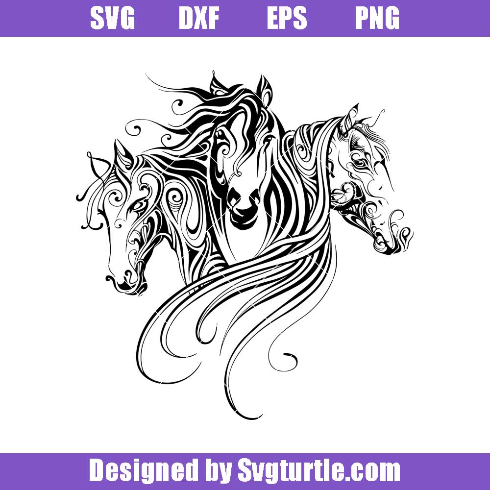 Three Heads horse Svg, Heads horse Art Svg, Horse Girl Svg, Horse Tattoo -  