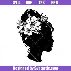 Womans face with Hair Flower Svg, Hair Flower Svg, Flower Crown Svg