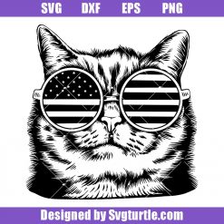 Cat with USA Flag Glasses Svg, Patriotic Cat Svg, Cool Cat Svg