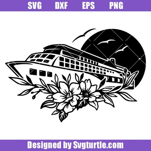 Cruise-ship-with-flower-svg,-cruise-ship-svg,-cruise-svg