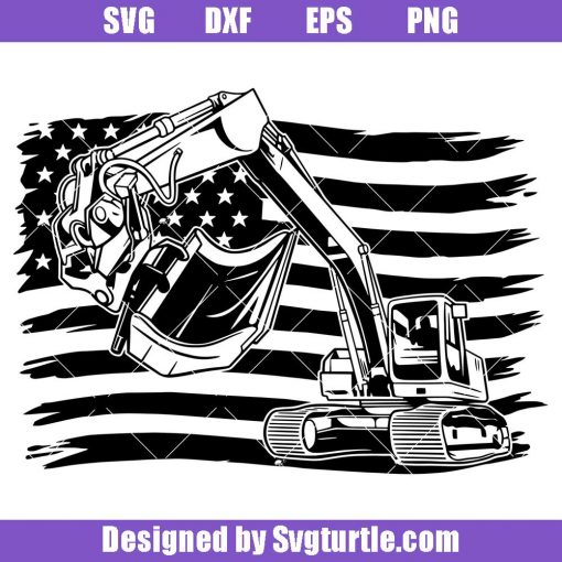 Excavator with American Flag Svg