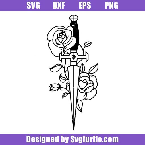 Knife-with-floral-svg,-knife-svg,-knife-flower-tattoo-svg
