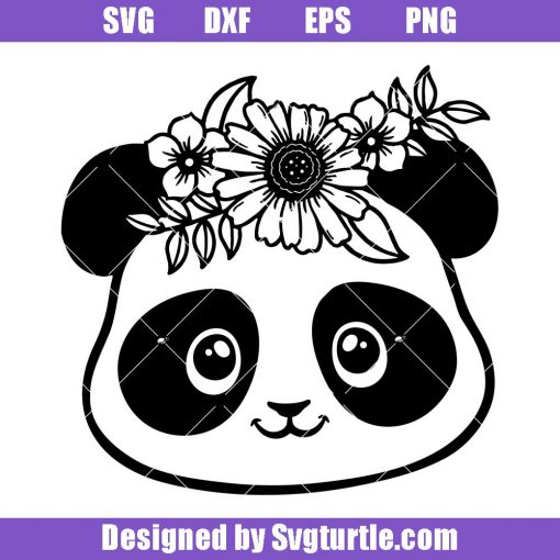 Panda-face-with-flowers-svg,-cute-panda-svg,-panda-head-svg