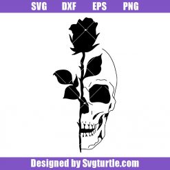 Rose Half Skull Svg, Skeleton Skull with Rose Svg, Skull Svg