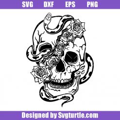 Rose Skull and Snake Svg, Split Skull Svg, Skull Art Svg