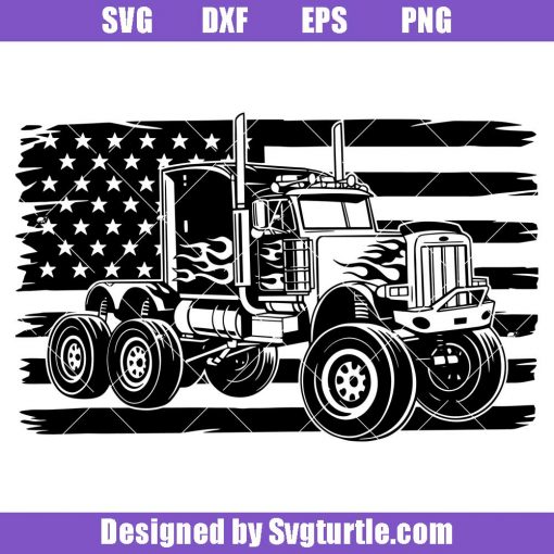Semi Truck with American Flag Svg