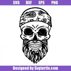 Skull with Bandana Svg, Bearded Skull Svg, Man Skull Svg