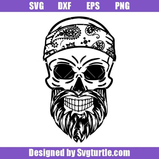 Skull-with-bandana-svg,-bearded-skull-svg,-man-skull-svg
