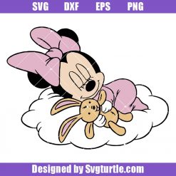 Baby Minnie Hugs Rabbit Sleeping on the Cloud Svg, Minnie Svg