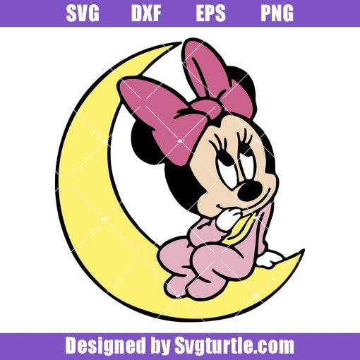 Baby-minnie-sitting-on-the-moon-svg,-minnie-mouse-pink-bow-svg