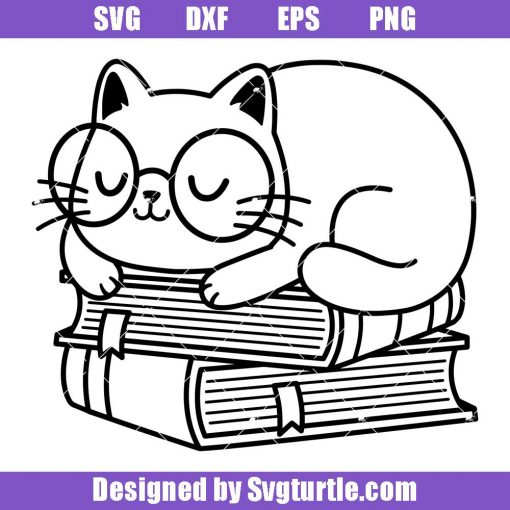 Cute-cat-on-books-svg,-kawaii-cat-with-glasses-svg,-nerd-cat-svg