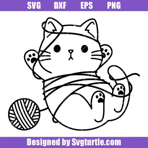 Cute-cat-with-yarn-ball-svg,-cute-cat-svg,-funny-cats-svg