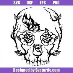 Rose Skull with Butterfly Svg, Skeleton Roses Svg, Skull Svg