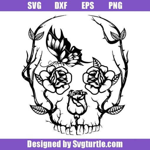 Rose Skull with Butterfly Svg