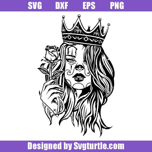 Sexy-sugar-skull-lady-with-crown-svg,-queen-hipster-svg