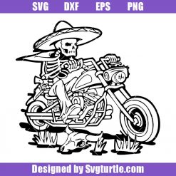 Skeleton-cowboy-riding-motor-svg,-mexican-sombrero-svg