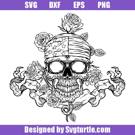 Skull Rose with US Flag Svg