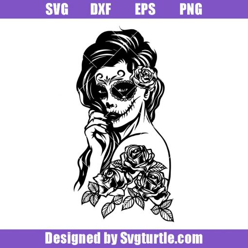 Sugar Skull Girl with Flower Svg