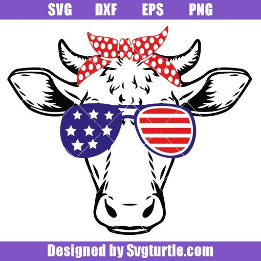 Cow with American Flag Sunglasses Svg