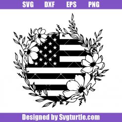 American flag Wreath Svg, Floral American Flag Svg, Merica Svg