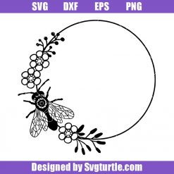 Bee-wreath-svg,-floral-wreath-svg,-monogram-frame-svg