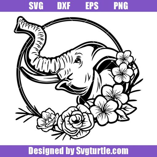 Elephant-love-flowers-svg,-wild-animal-svg,-elephant-floral-svg