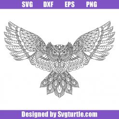 Flying Owl Zentangle Svg, Owl Mandala Svg, Animal Mandala Svg