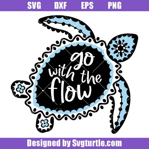 Go-with-the-flow-svg,-turtle-mandala-svg,-sea-turtle-svg