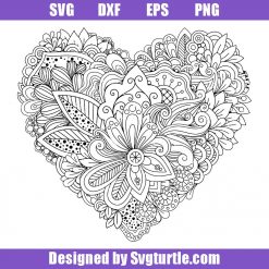 Heart Zentangle Svg, Heart Mandala Svg, Heart Flower Svg
