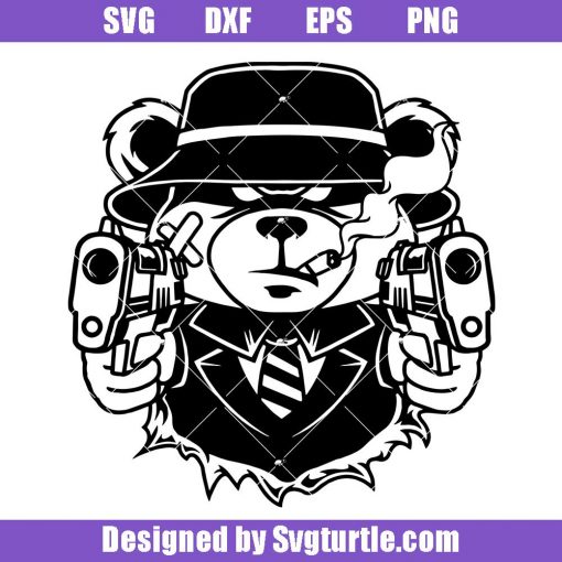Teddy-bear-hooligan-svg,-gangster-teddy-with-guns-svg