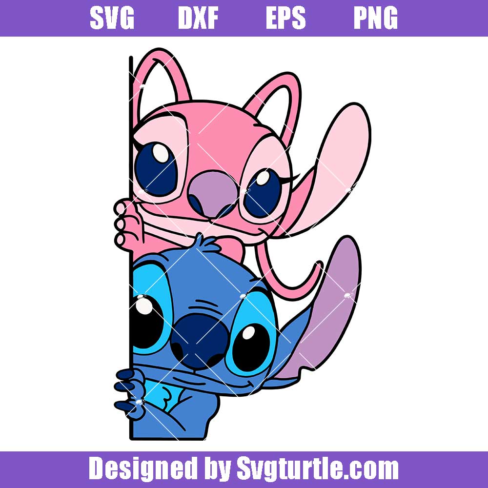 Angel and Stitch Peeping Svg, Cute Cartoon Character Svg