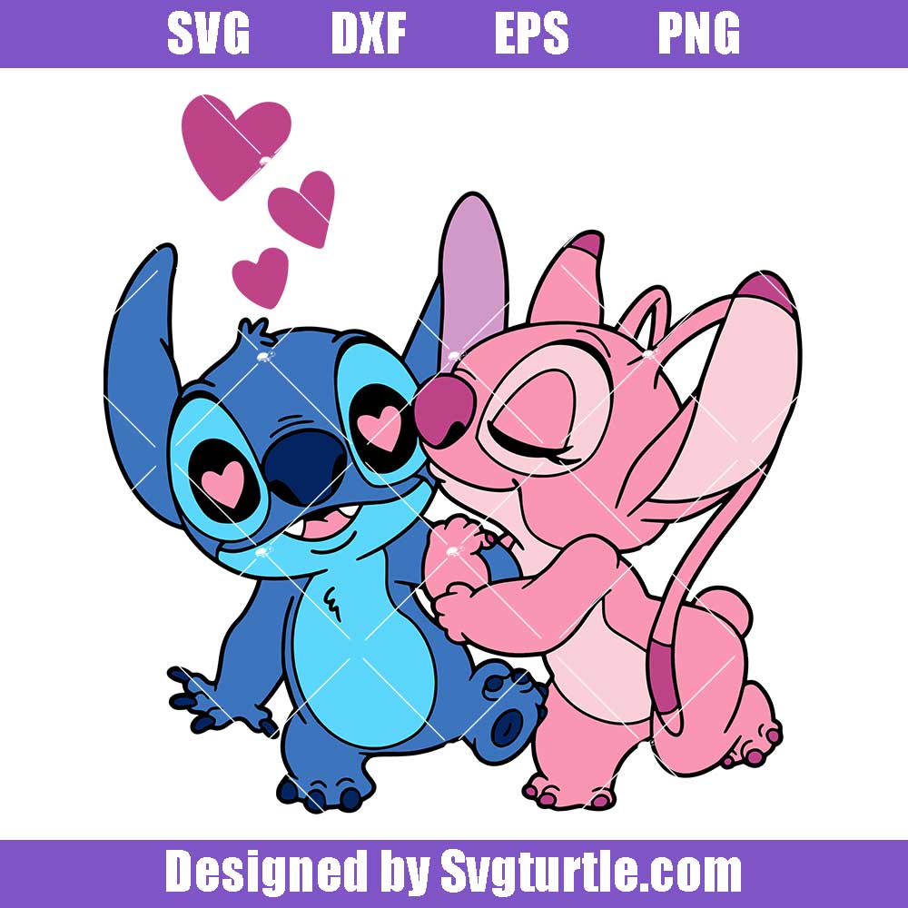 Angel kisses Stitch Svg, Cute Cartoon Character Svg, Stitch