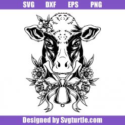 Cow Head Flowers Svg, Cow With Flowers Svg, Cow Farm Svg