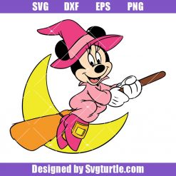 Cute Minnie Witch Svg, Minnie Witch Riding a Broom Svg