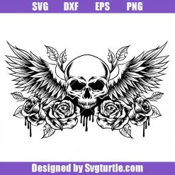 Skull-and-roses-svg,-skull-with-wings-svg,-skull-with-flowers-svg