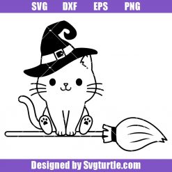 Witch Cat On Broom Svg