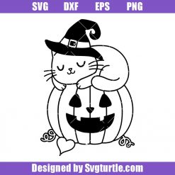 Witch Cat On Halloween Pumpkin Svg