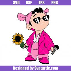 Bad-bunny-with-sunflower-and-microphone-svg,-cute-baby-benito-svg