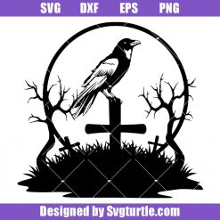 Crow on Graveyard Svg, Black Crow Svg, Death Symbol Svg