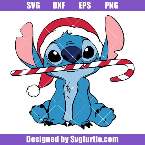 Blue-alien-with-candy-cane-christmas-svg,-stitch-santa-svg
