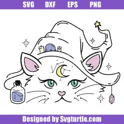 Cat Wearing Witch's Hat Svg, Magical Cat Svg, Cat Halloween Svg