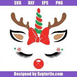 Christmas-unicorn-face-svg,-christmas-reindeer-face-svg