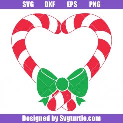 Heart Candy Cane Svg, Heart with Bow Svg, Candy Christmas Svg